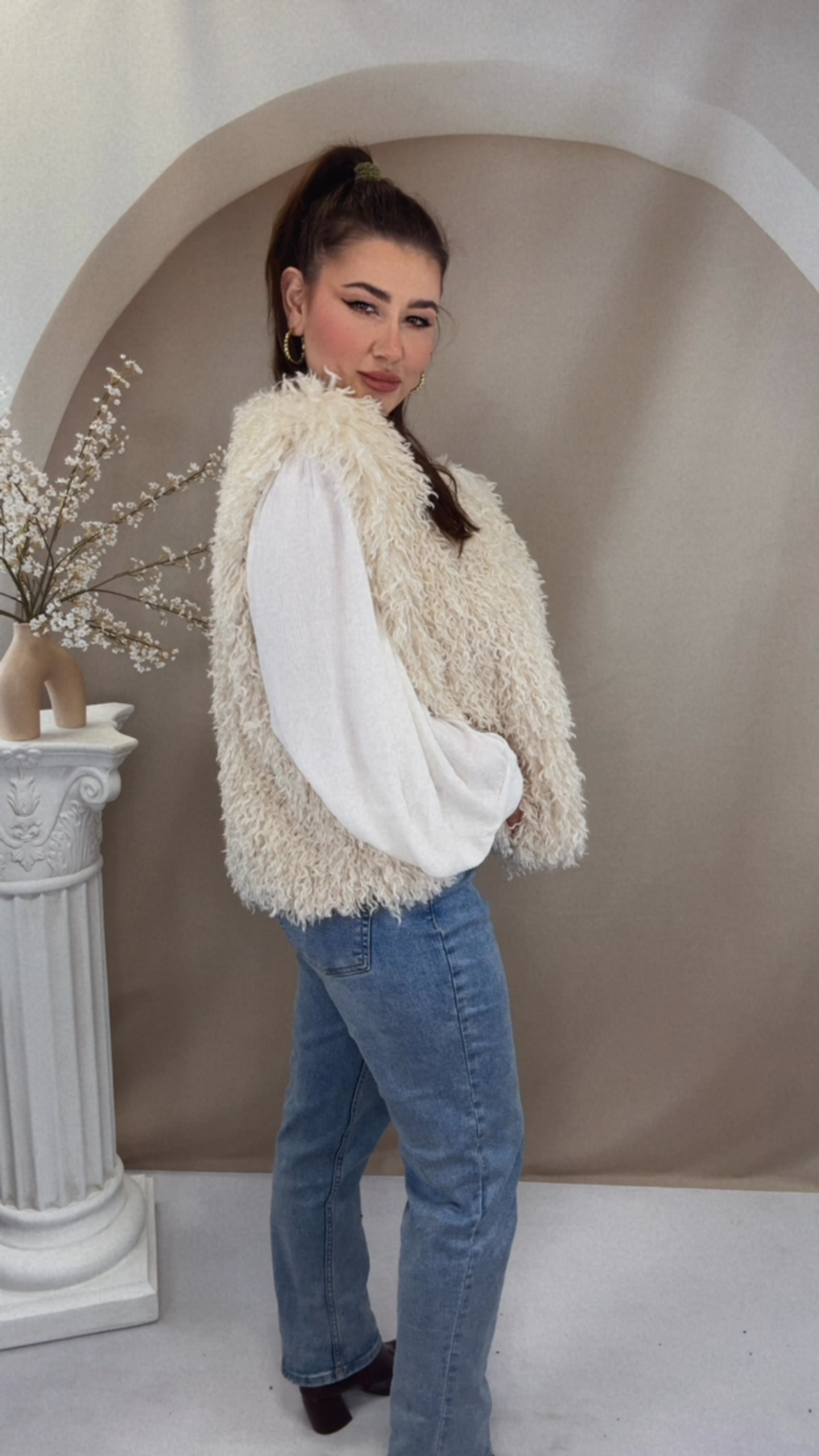 Boho Fluffy Weste - Creme