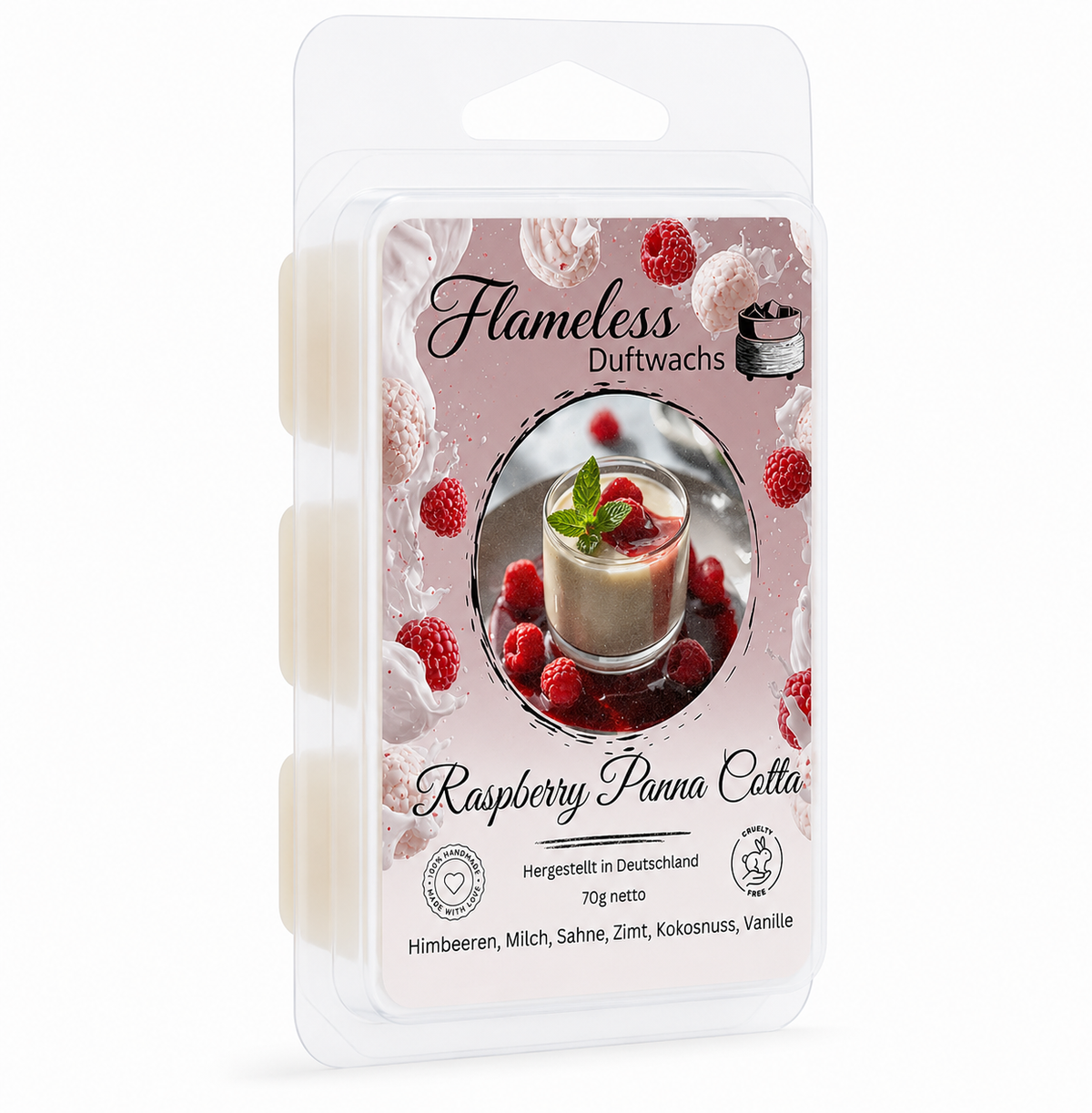 FLAMELESS Soja-Duftwachs RASPBERRY PANNA COTTA 70 g