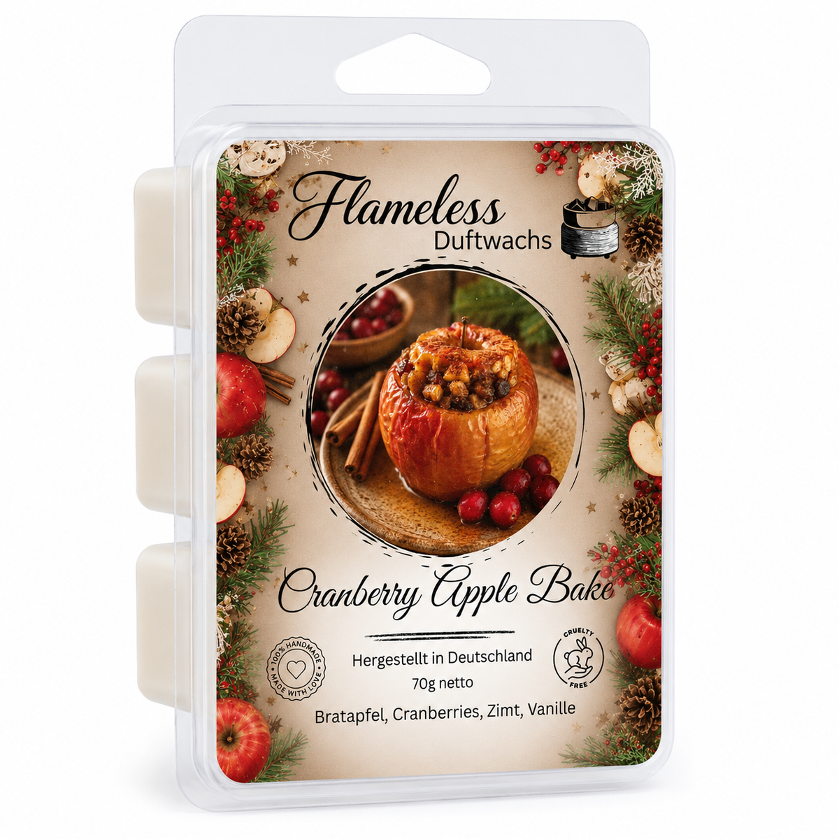 FLAMELESS Soja-Duftwachs CRANBERRY APPLE BAKE 70 g