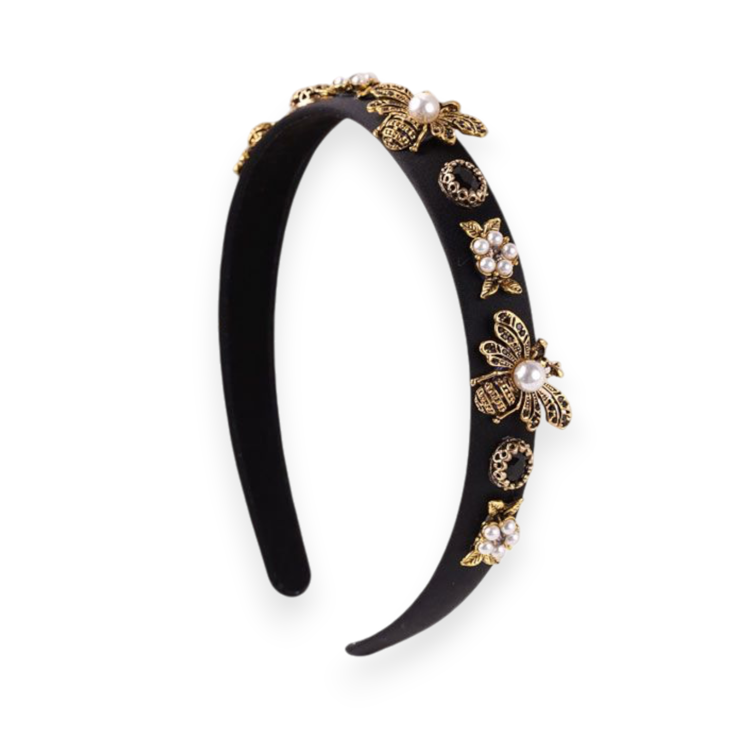 Royal Bee Pearl Haarreif Schwarz