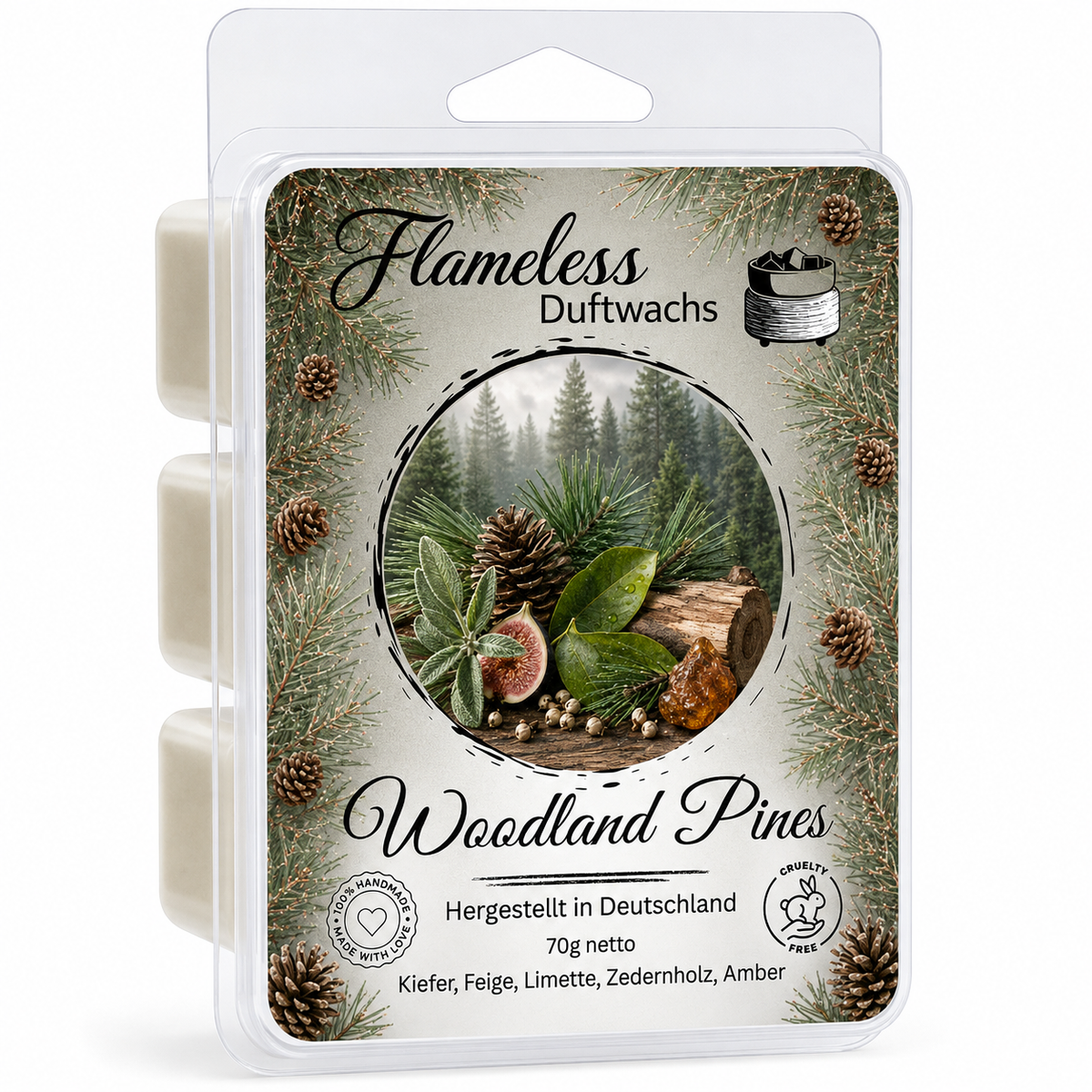 FLAMELESS Soja-Duftwachs WOODLAND PINES 70 g