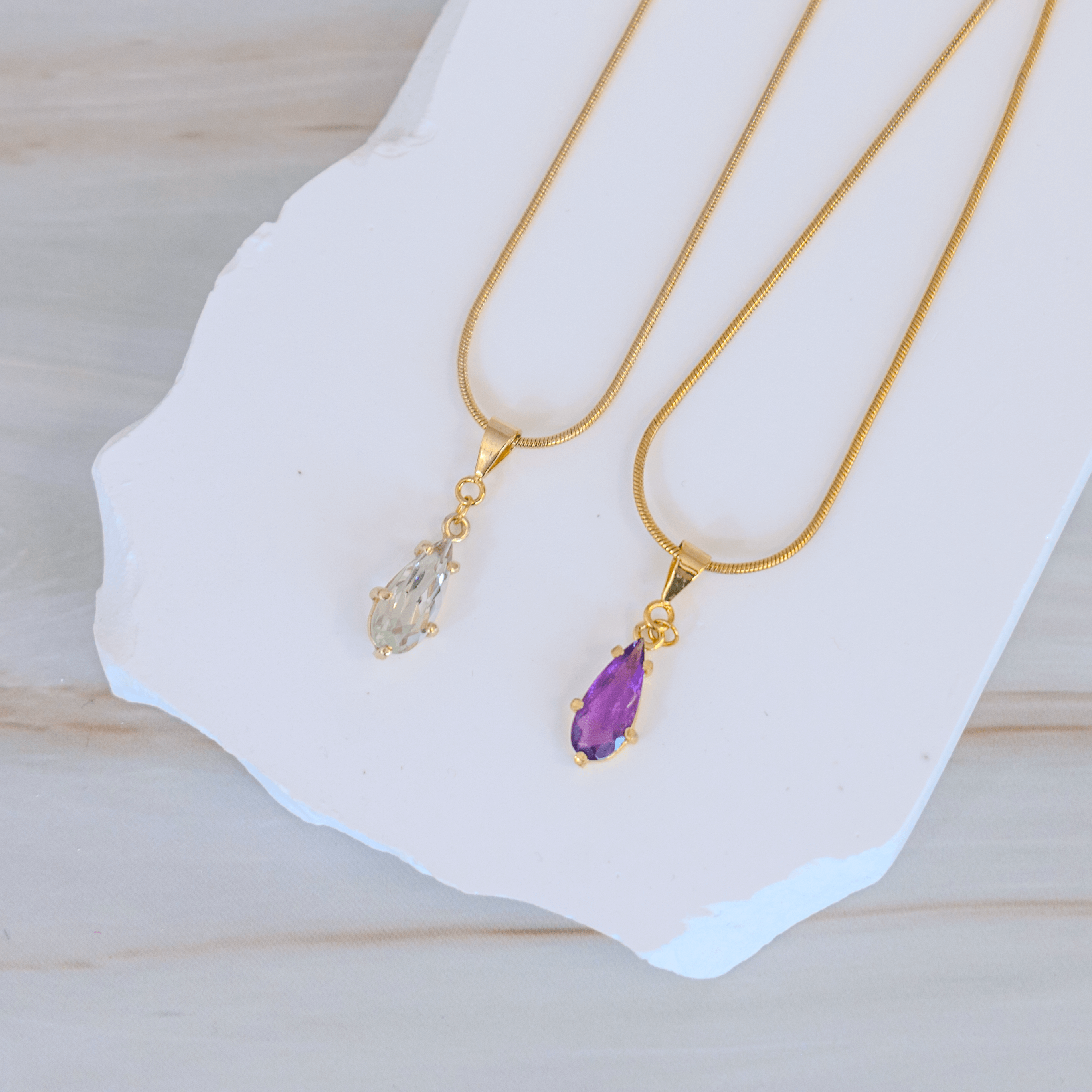 Prasiolith Amethyst Kette gold Anhänger Charm Tropfen Edelstein Kristall Heilstein