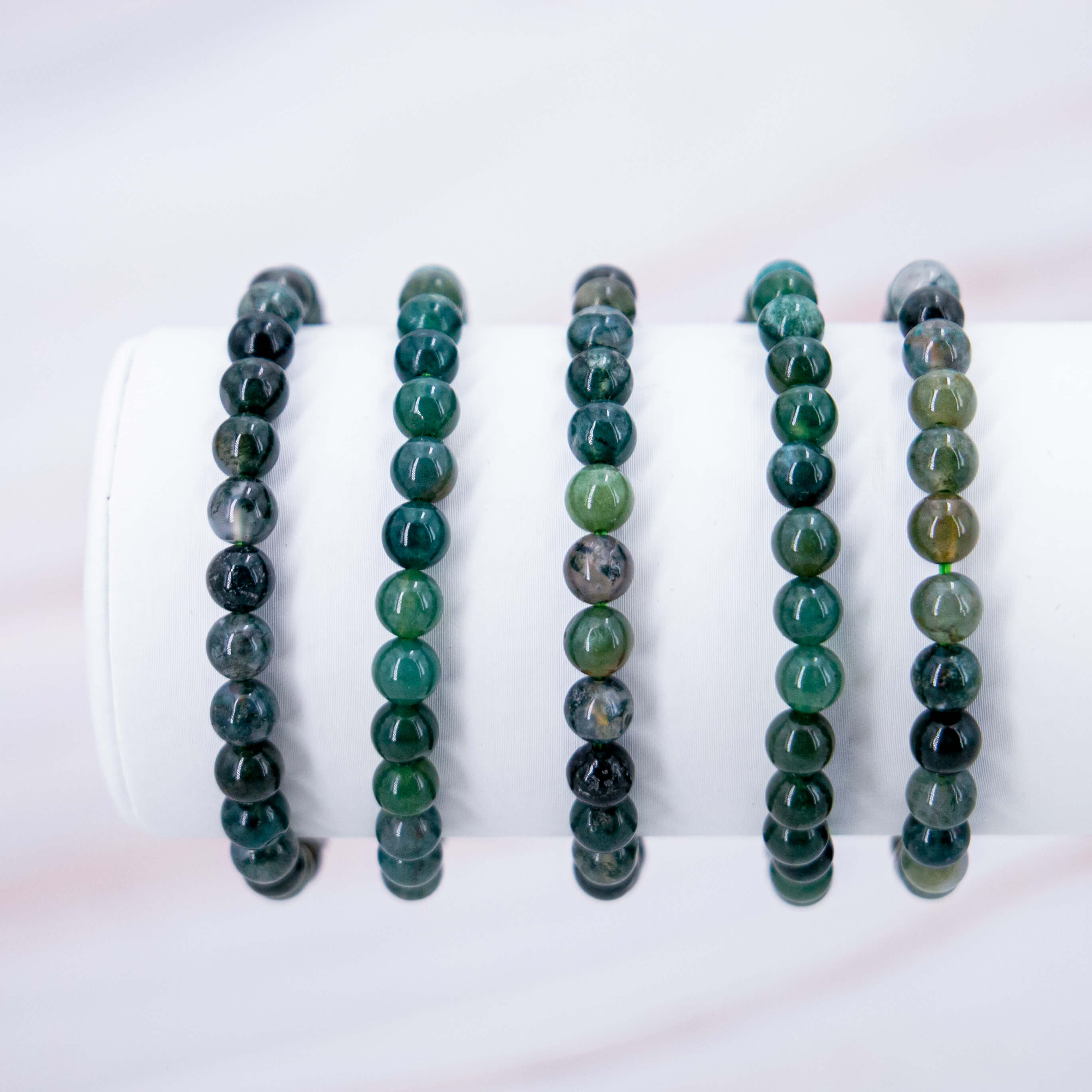 Armband Perlen Perlenarmband Stretch Stretcharmband Kugelarmband Kugel Kristalle Edelsteine Heilsteine Schutzsteine Annurah deutscher Onlineshop 4 6 8 mm Perlen Moosachat Moos Achat grün blau