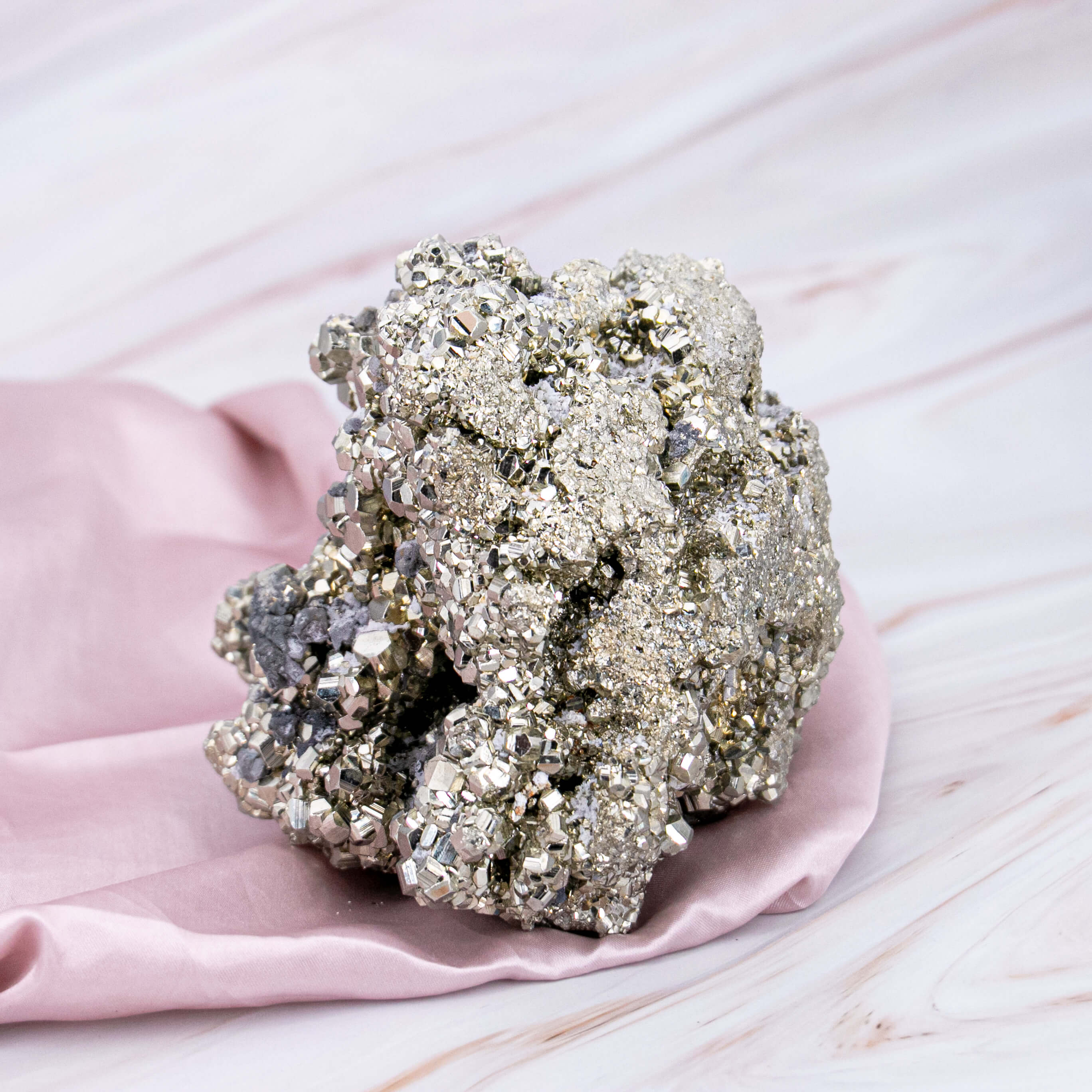 Pyrit Cluster silber Edelstein Kristall Heilstein Erfolg Wohlstand Geld Manifestation