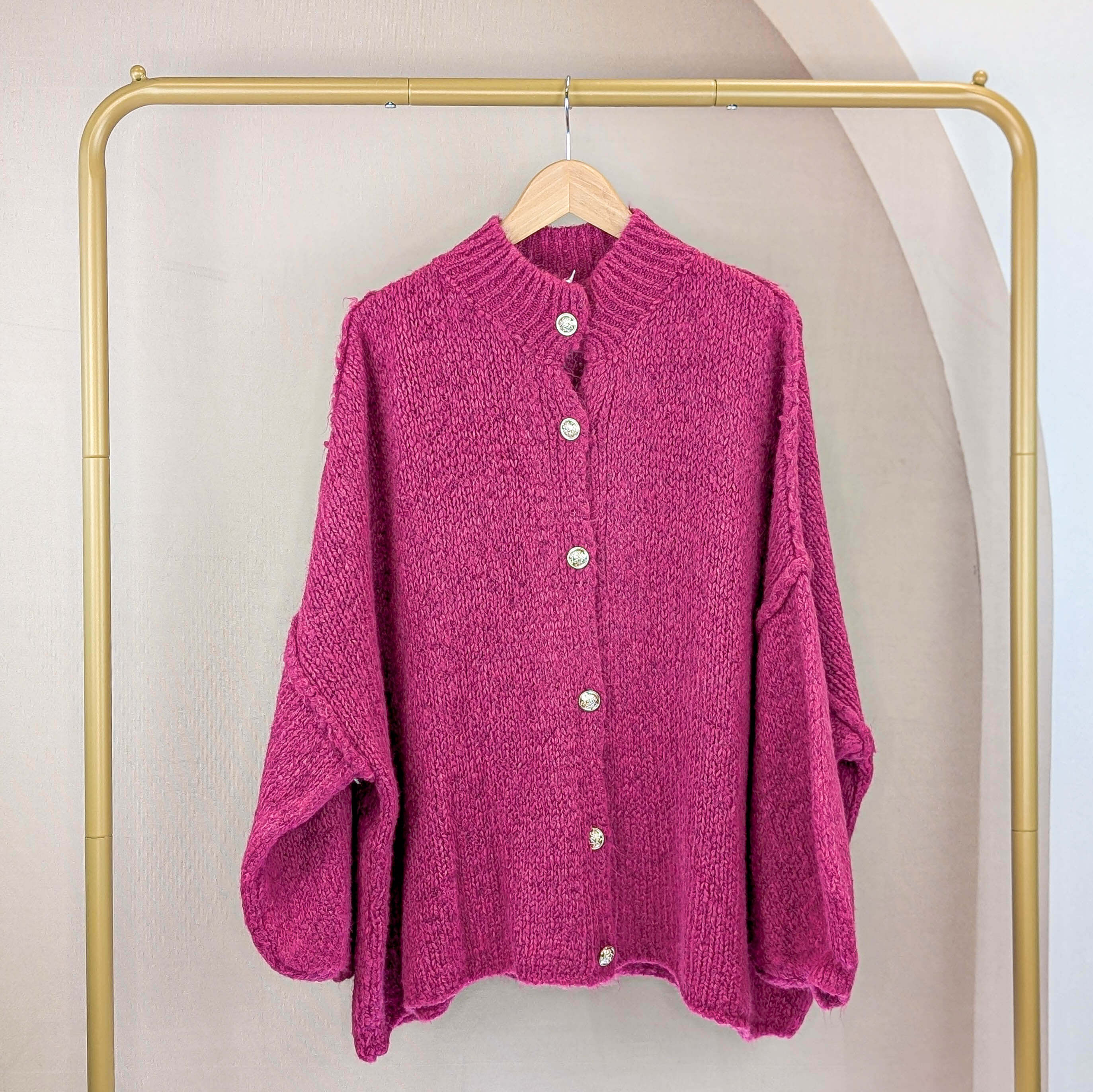 Cardigan mit Knöpfen Himbeer