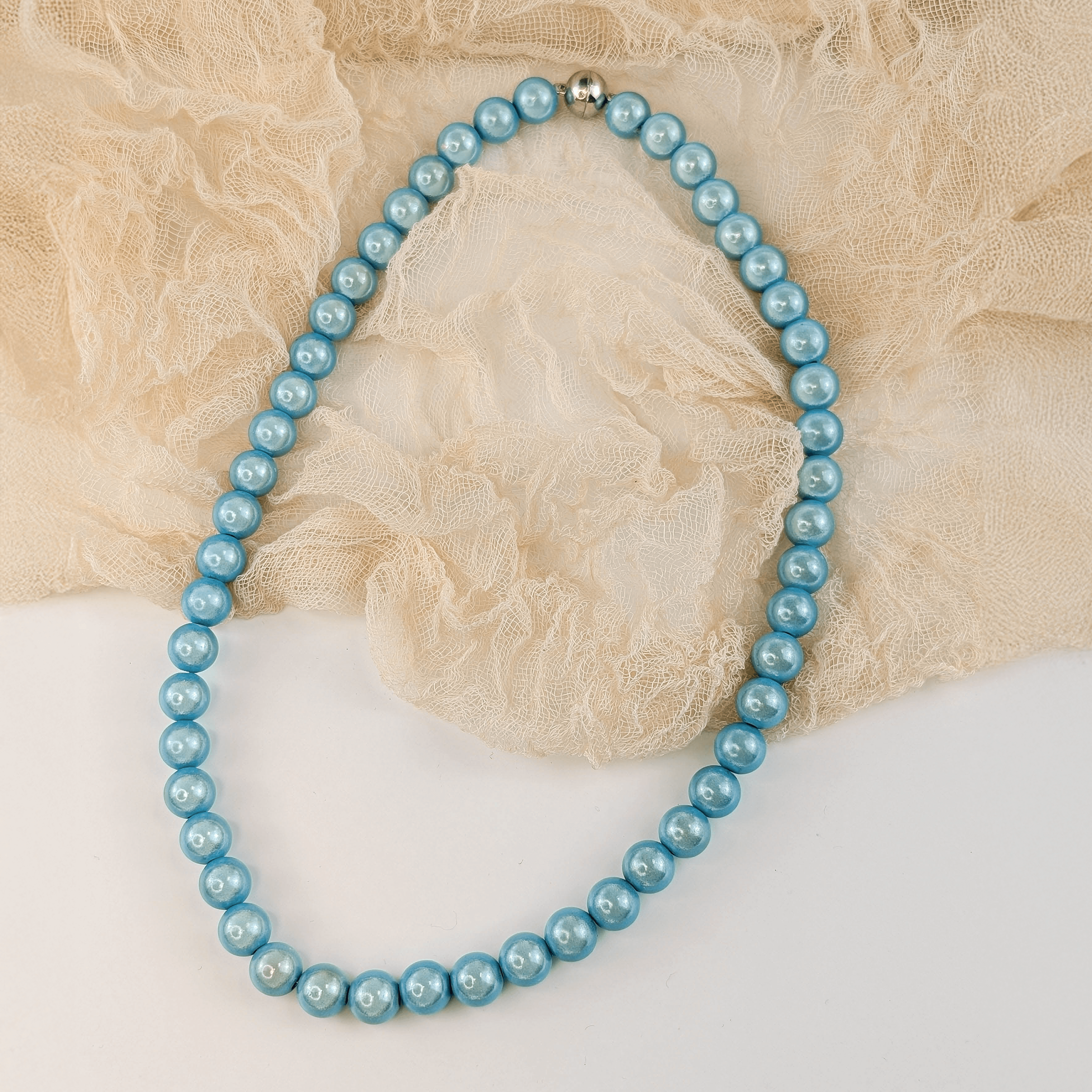 Holo Pearl Kette Hellblau