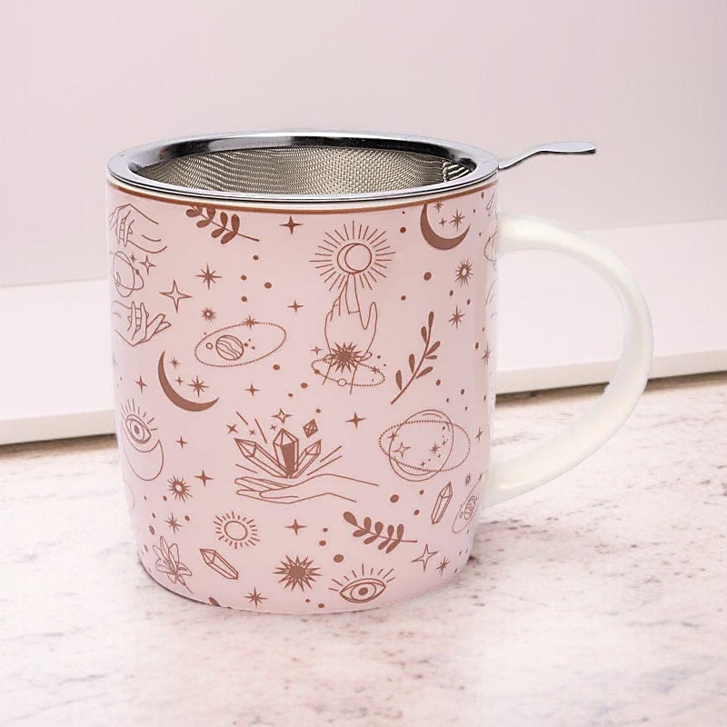 Mystische Tasse mit Teesieb Rosa