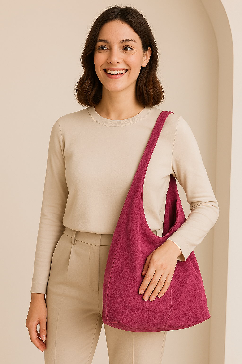 Wildleder Shopper Fuchsia