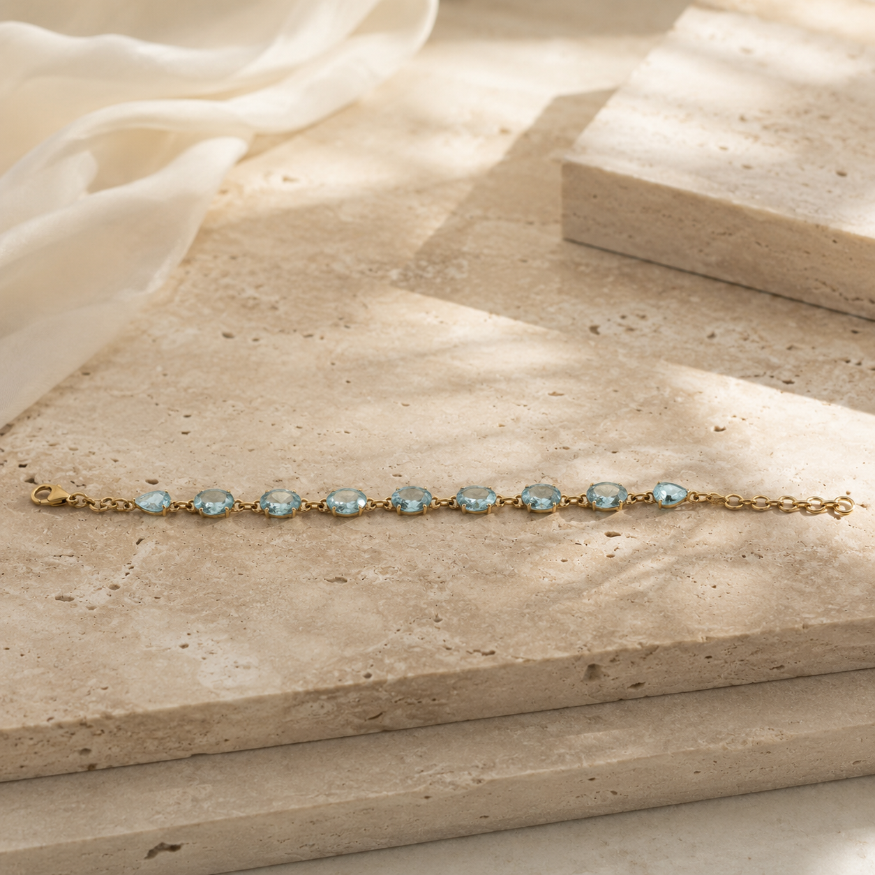 Vergoldetes Aquamarin Armband aus 925 Sterling Silber