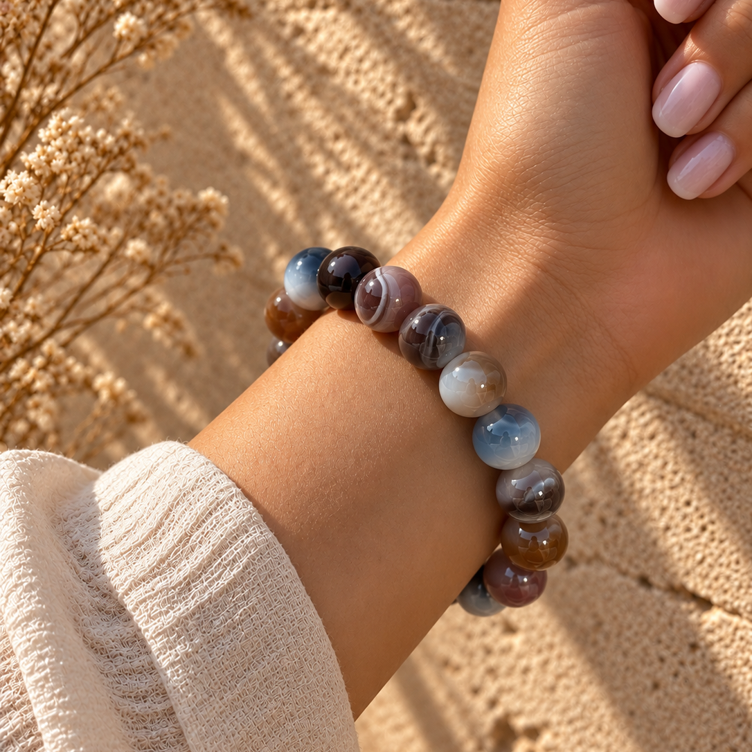 Gebänderter Achat – Elastisches 10mm Armband