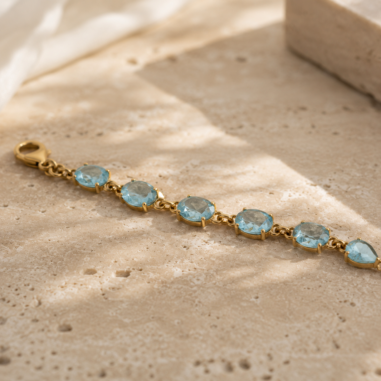 Vergoldetes Aquamarin Armband aus 925 Sterling Silber