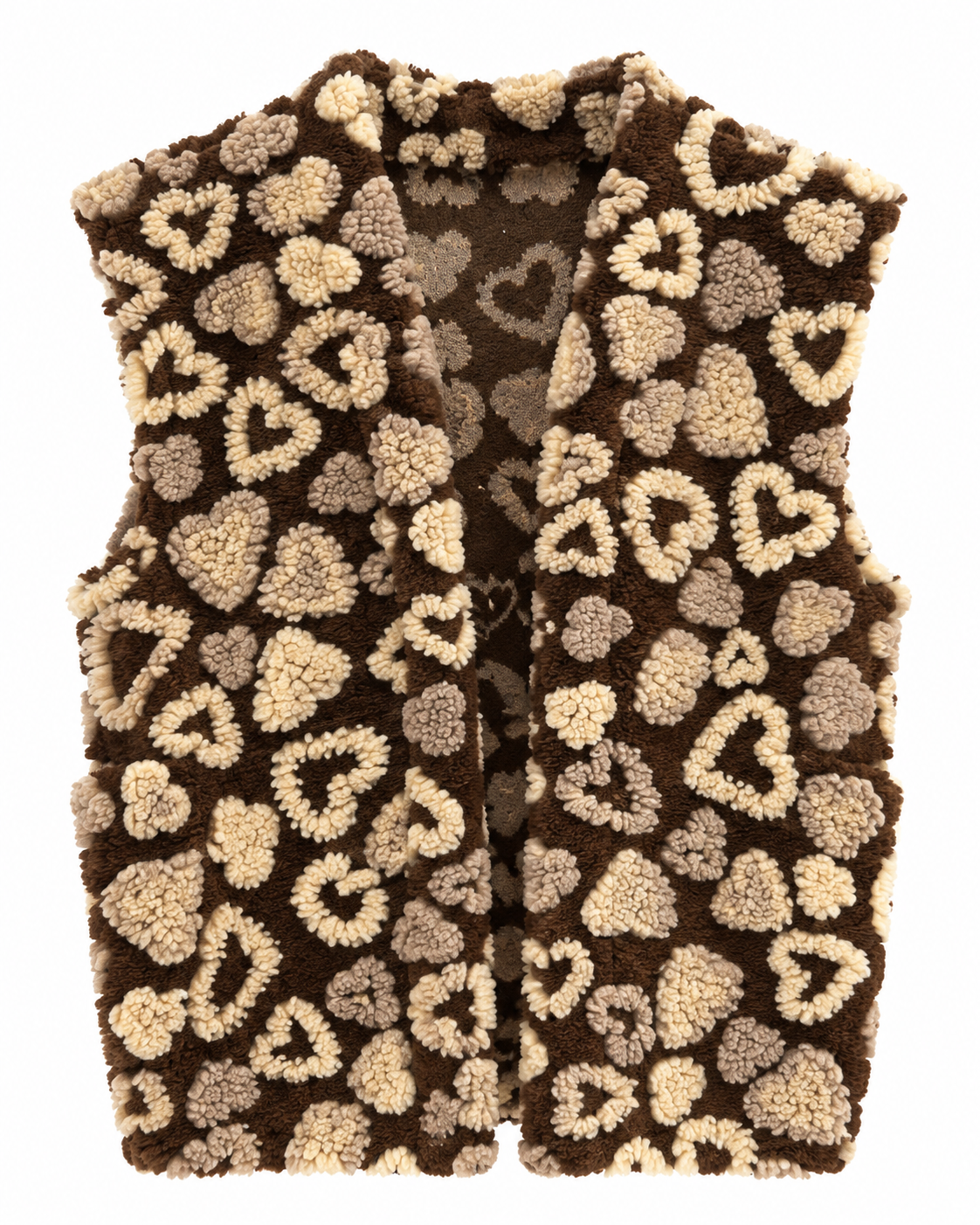 Cozy Hearts – Flauschige Teddy Weste mit Herzmuster