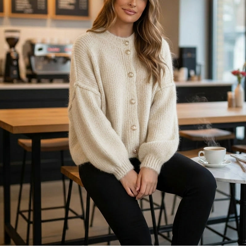 Kürzerer Oversize Cardigan - Creme