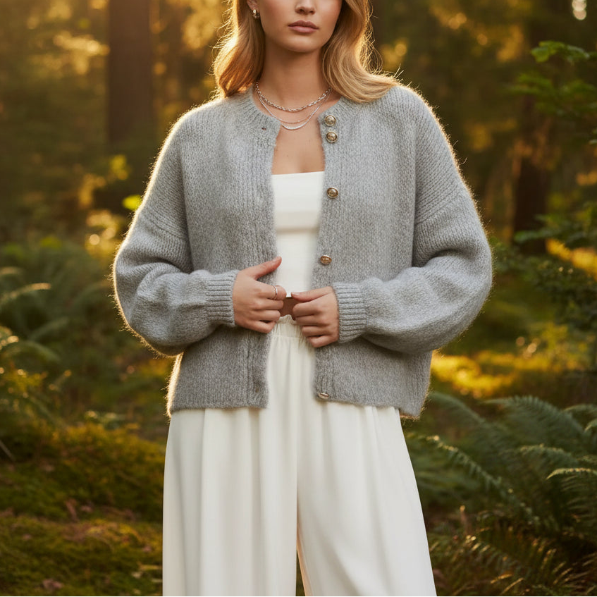 Kürzerer Oversize Cardigan - Helles Grau