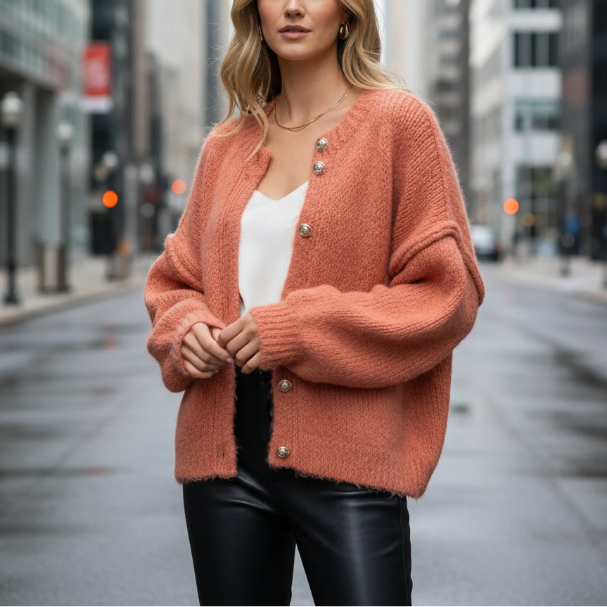 Kürzerer Oversize Cardigan - Pfirsich