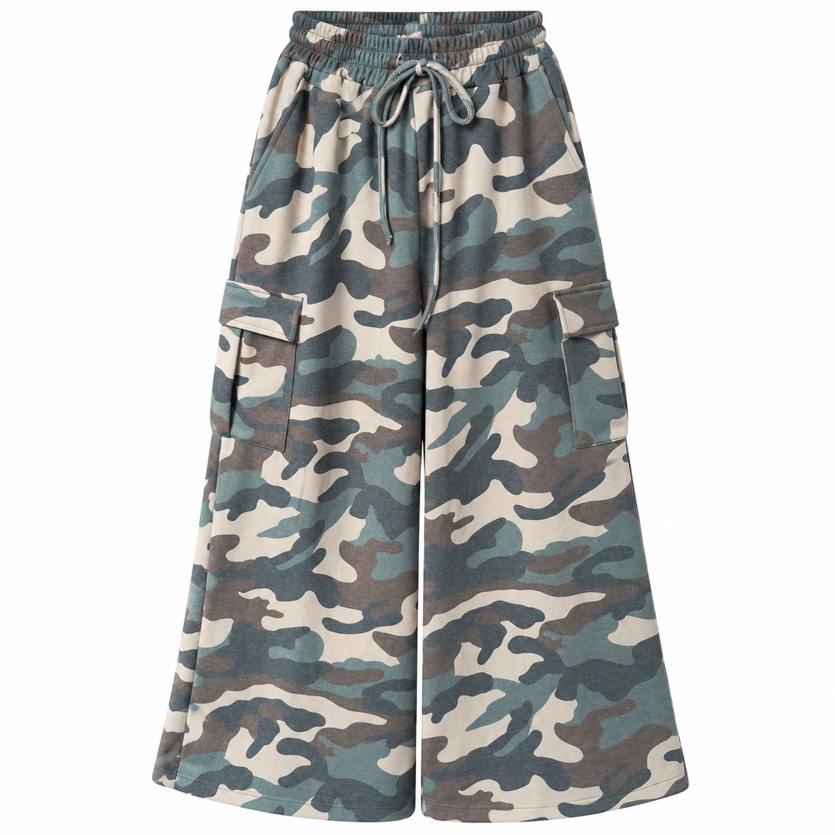 Cargo Hose Camouflage Beige-Grün – Wide Leg