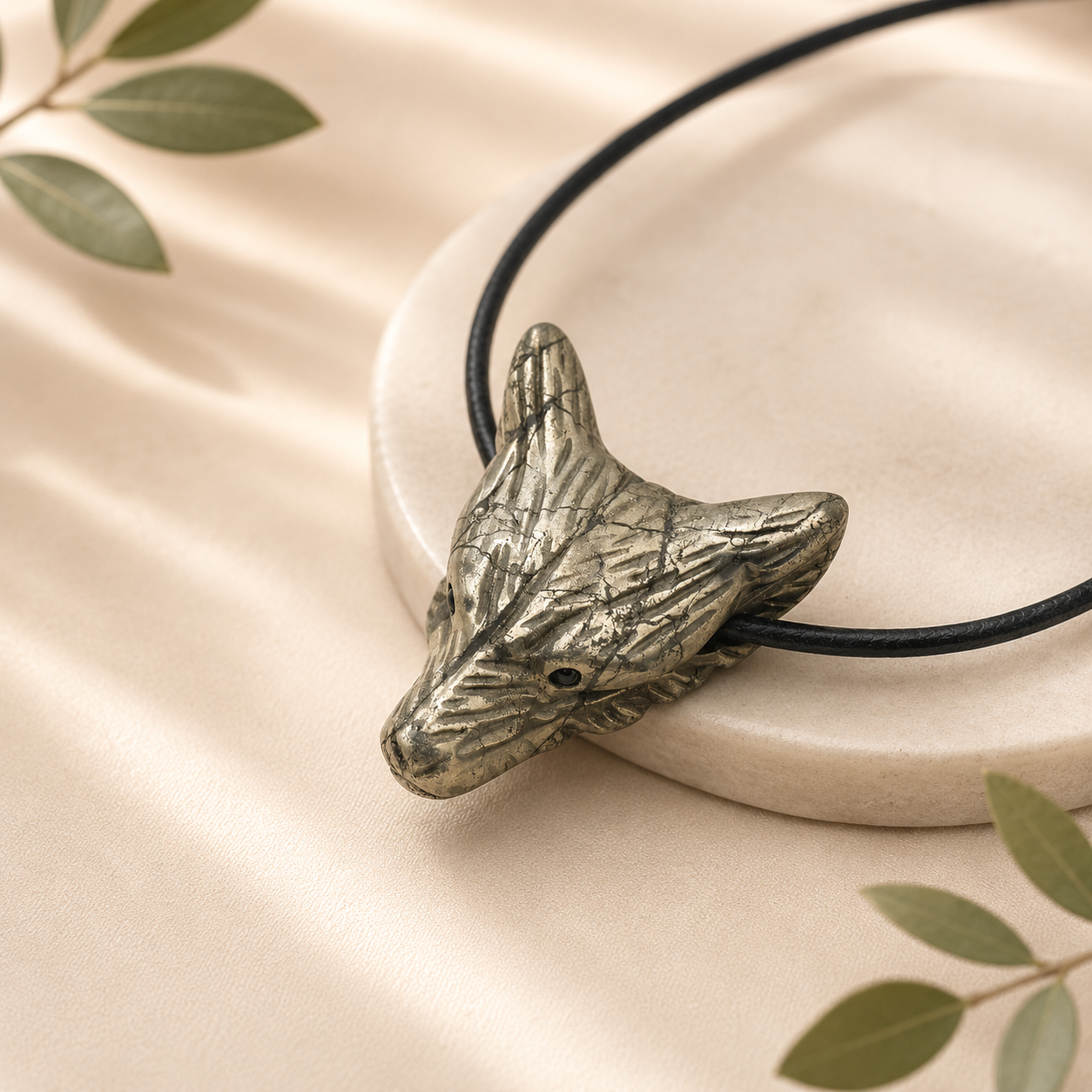 Pyrit Wolfskopf Anhänger – Kraftvoller Edelstein-Anhänger ca. 3 cm