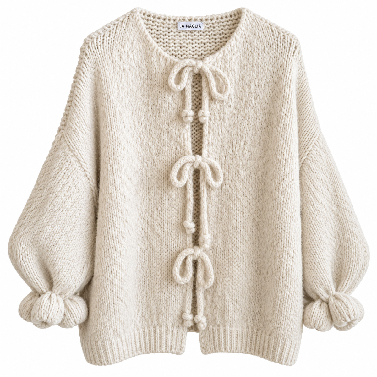 Kuscheliger Bow Cardigan – Strickjacke mit Schleifen