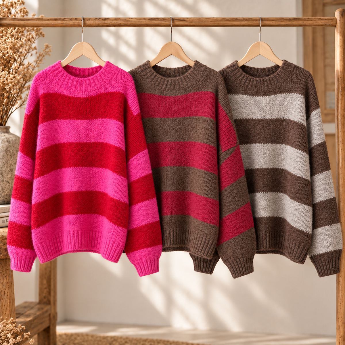 Streifen Strickpullover mit Wolle