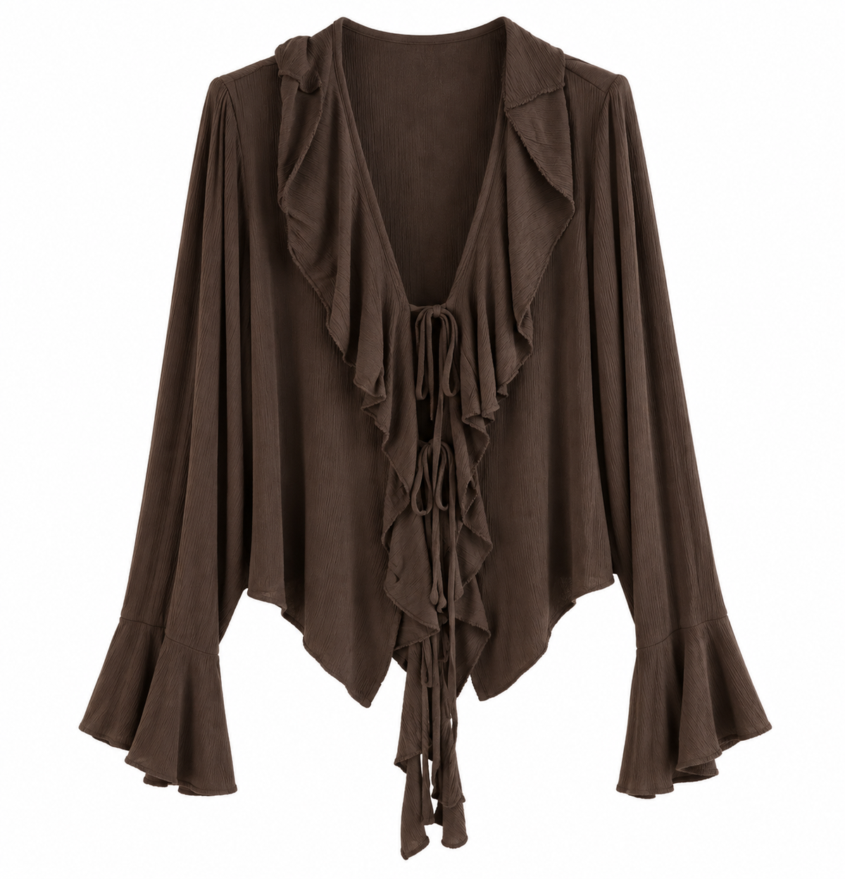 Boho Rüschenbluse mit Bindebändern