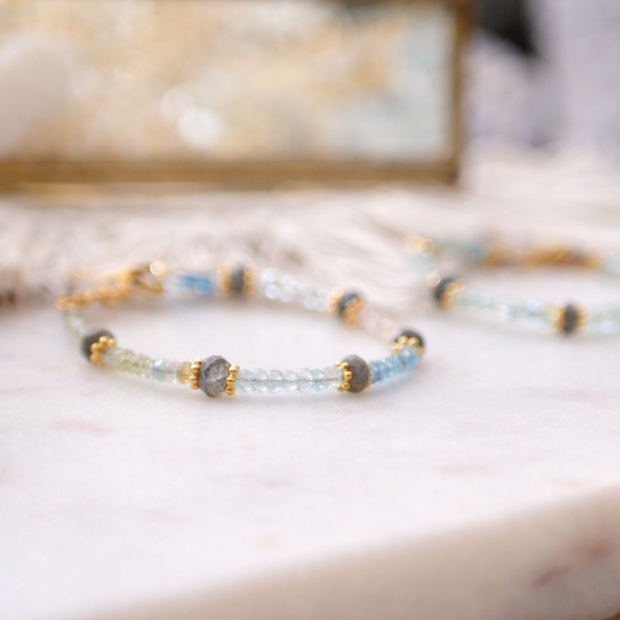 Edelstein armband aus morganit und labradorit