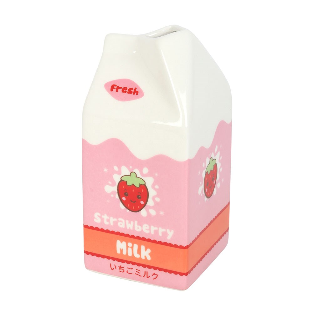 Blumenvase im Erdbeer-Milchkarton-Design – Süße Keramikvase im Kawaii-Stil