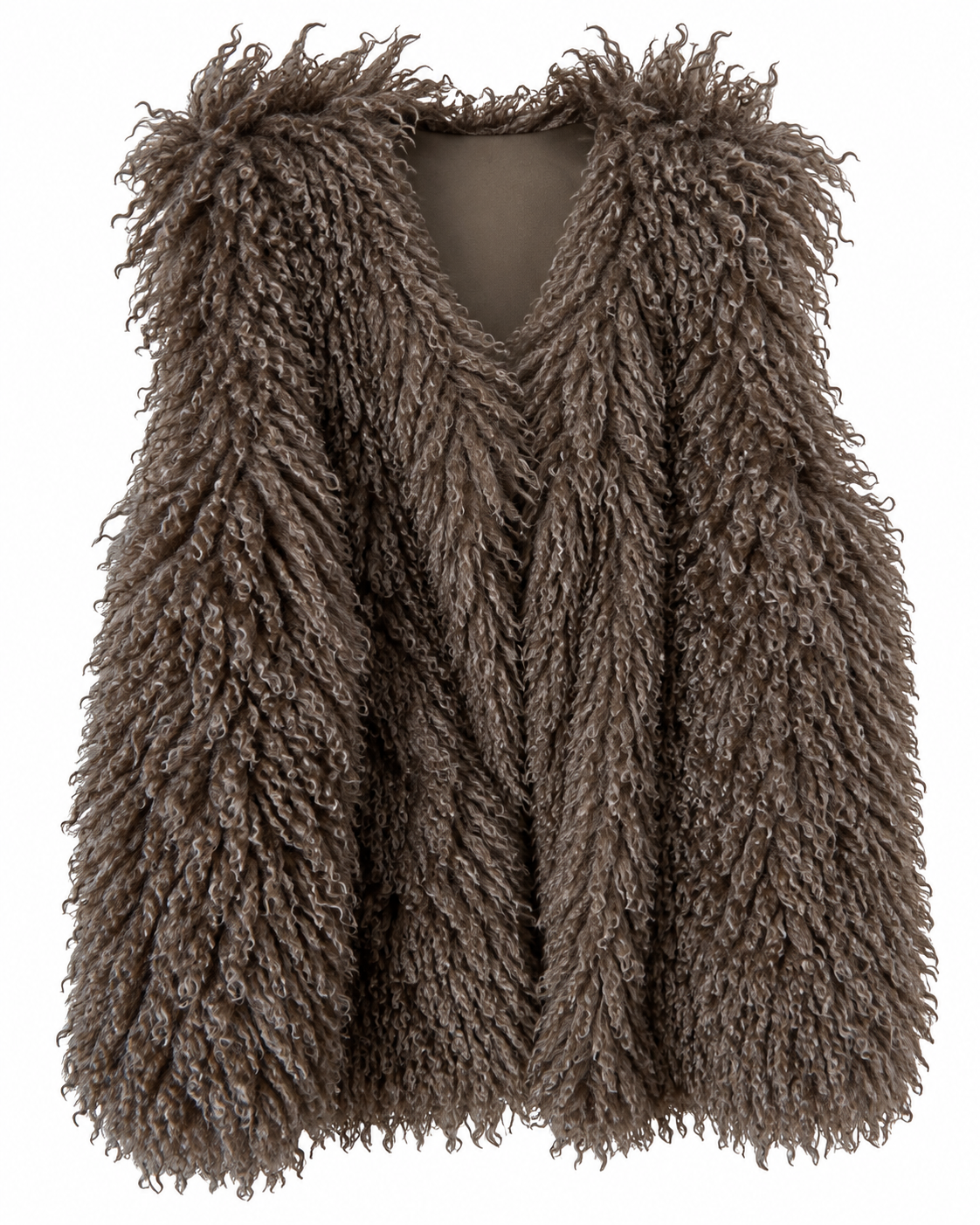Flauschige Curly Weste - Schoko