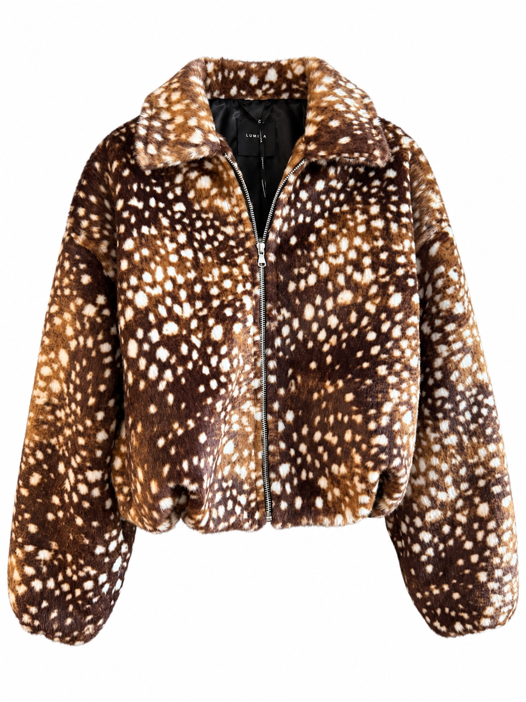 Deer Print Faux Fur Jacke