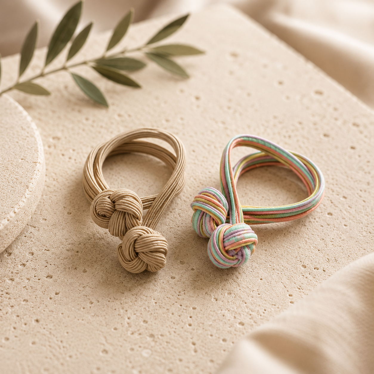 Haargummi mit Kugelknoten – Beige oder Regenbogen