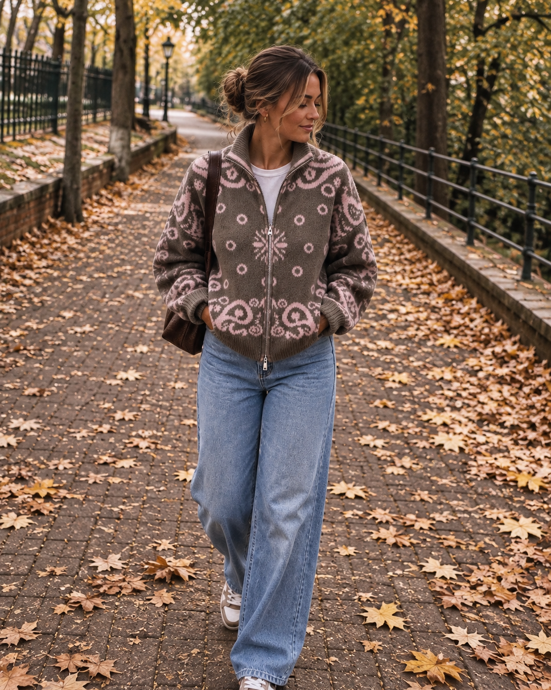 Paisley Zipper Cardigan