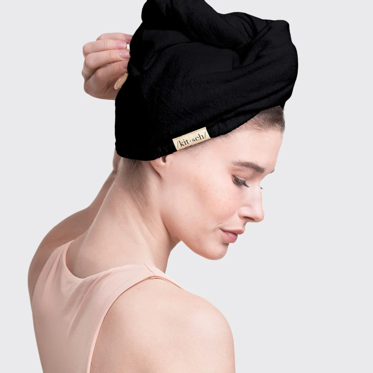 Kitsch Schnelltrocknender Baumwoll Haarturban – Schwarz