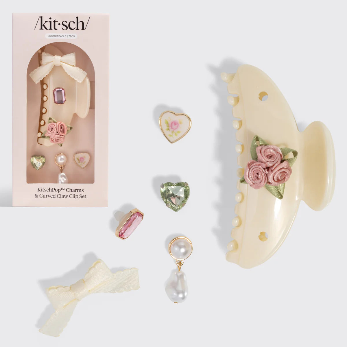 Kitsch Pop Curved Claw Clip Haarspange & Charms – Pearlized Cream