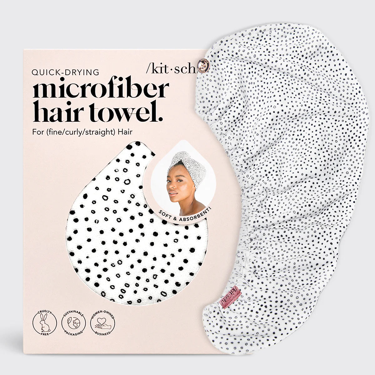 Kitsch Quick-Dry Mikrofaser Haartuch – Gepunktet | Saugstark & sanft