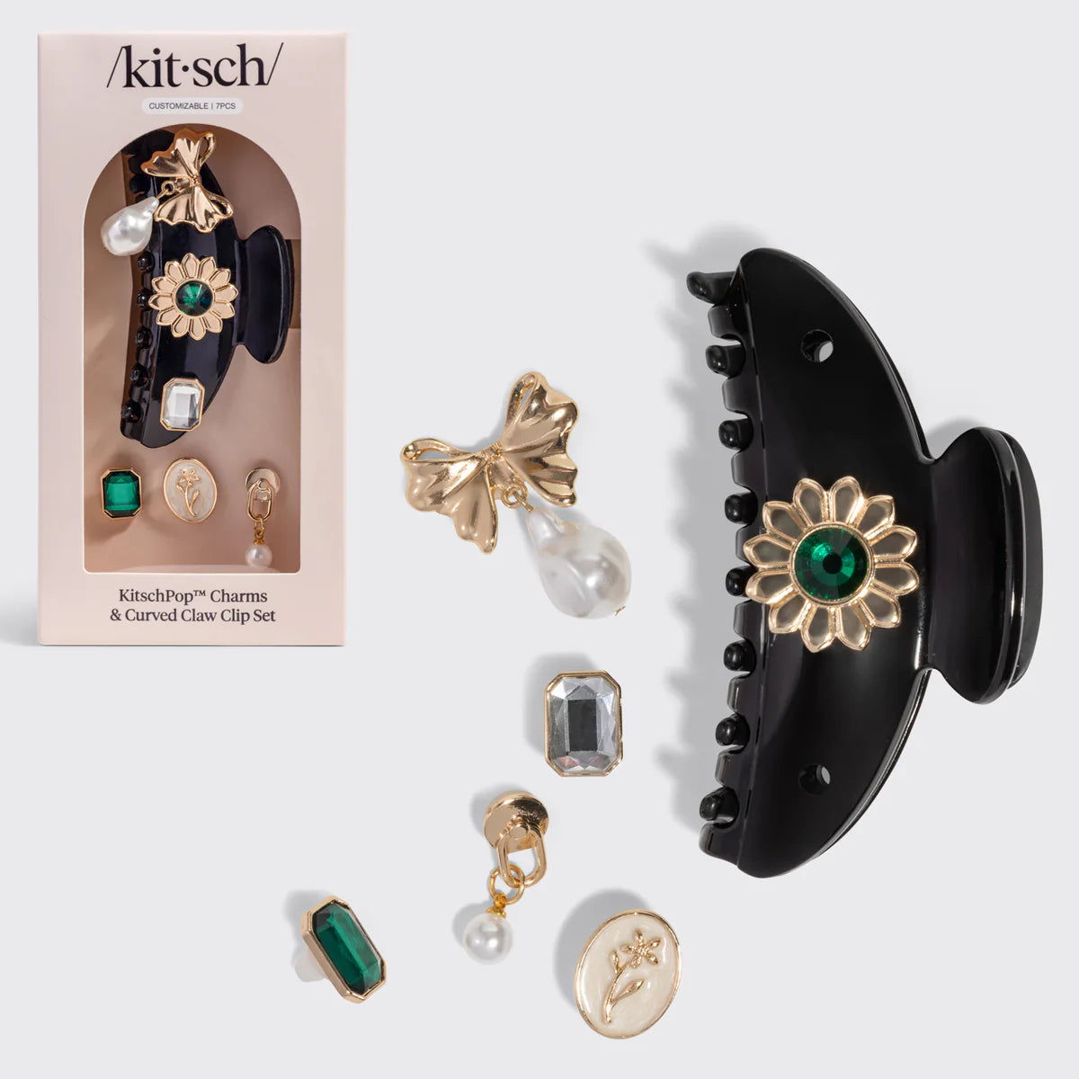 Kitsch Pop Curved Claw Clip Haarspange & Charms – Vintage Schwarz