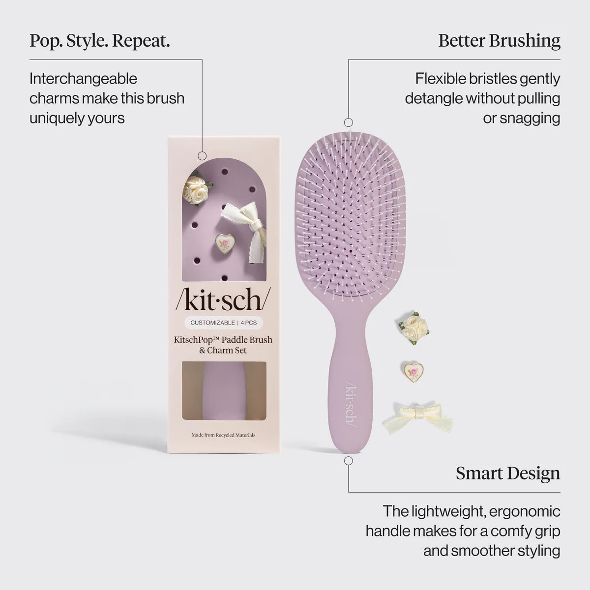 Kitsch Pop Charm Paddle Haarbürste - Personalisierbar – Flieder