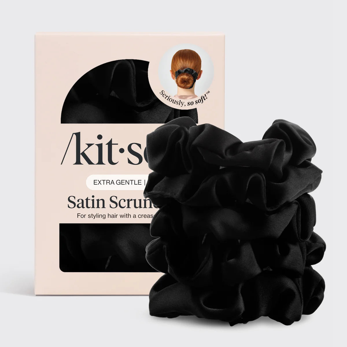 Kitsch Soft Satin – Haarschonende Satin Scrunchies | Black 5er Set