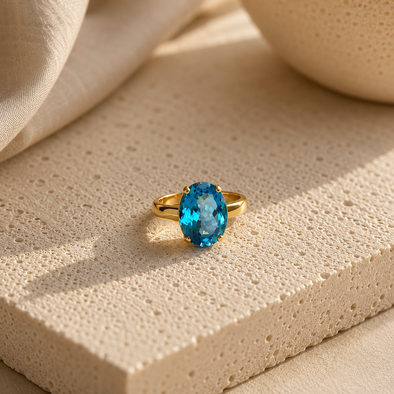 London Blue Topas Ring aus 925 Sterling Silber vergoldet | Größe 56