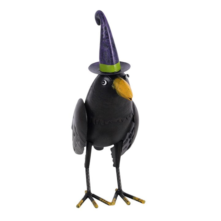 Rabe mit Hexenhut - Halloween Deko aus Metall