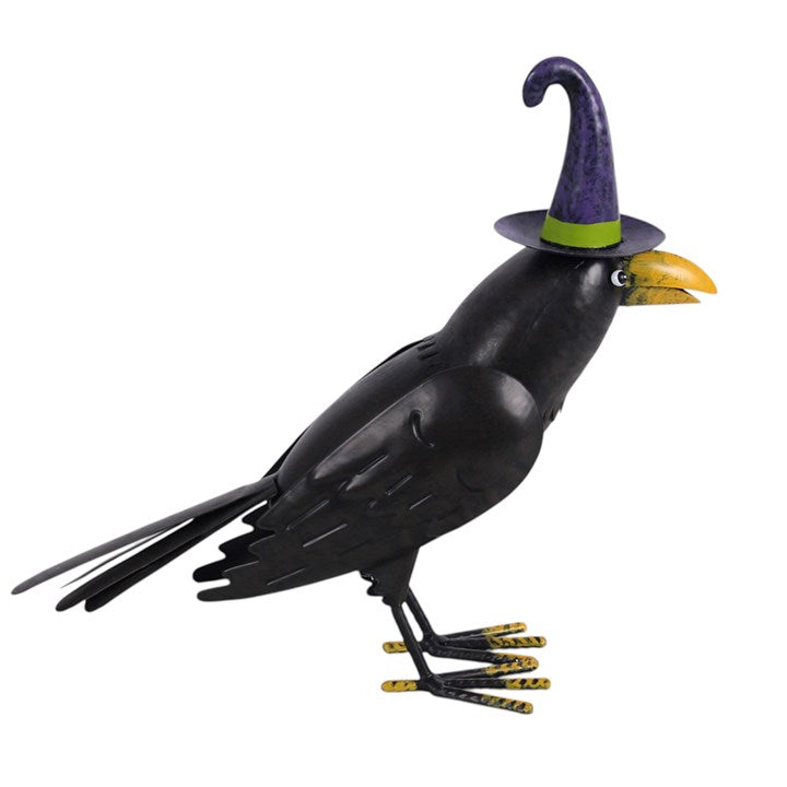 Rabe mit Hexenhut - Halloween Deko aus Metall