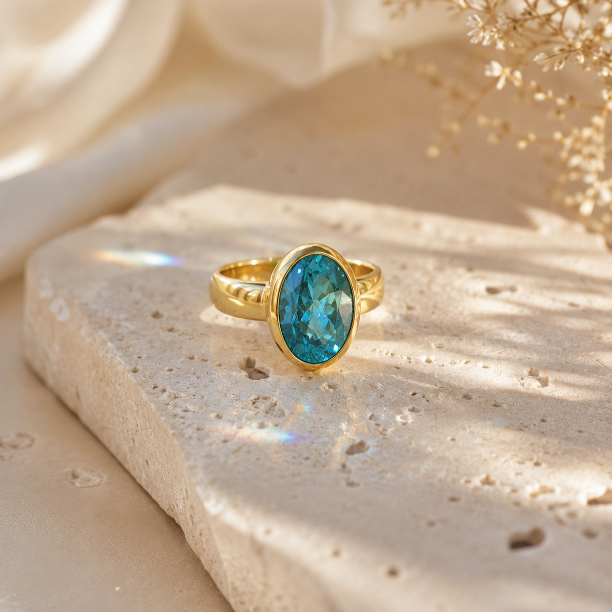 Neon Apatit Ring aus 925 Sterling Silber vergoldet | Größe 54