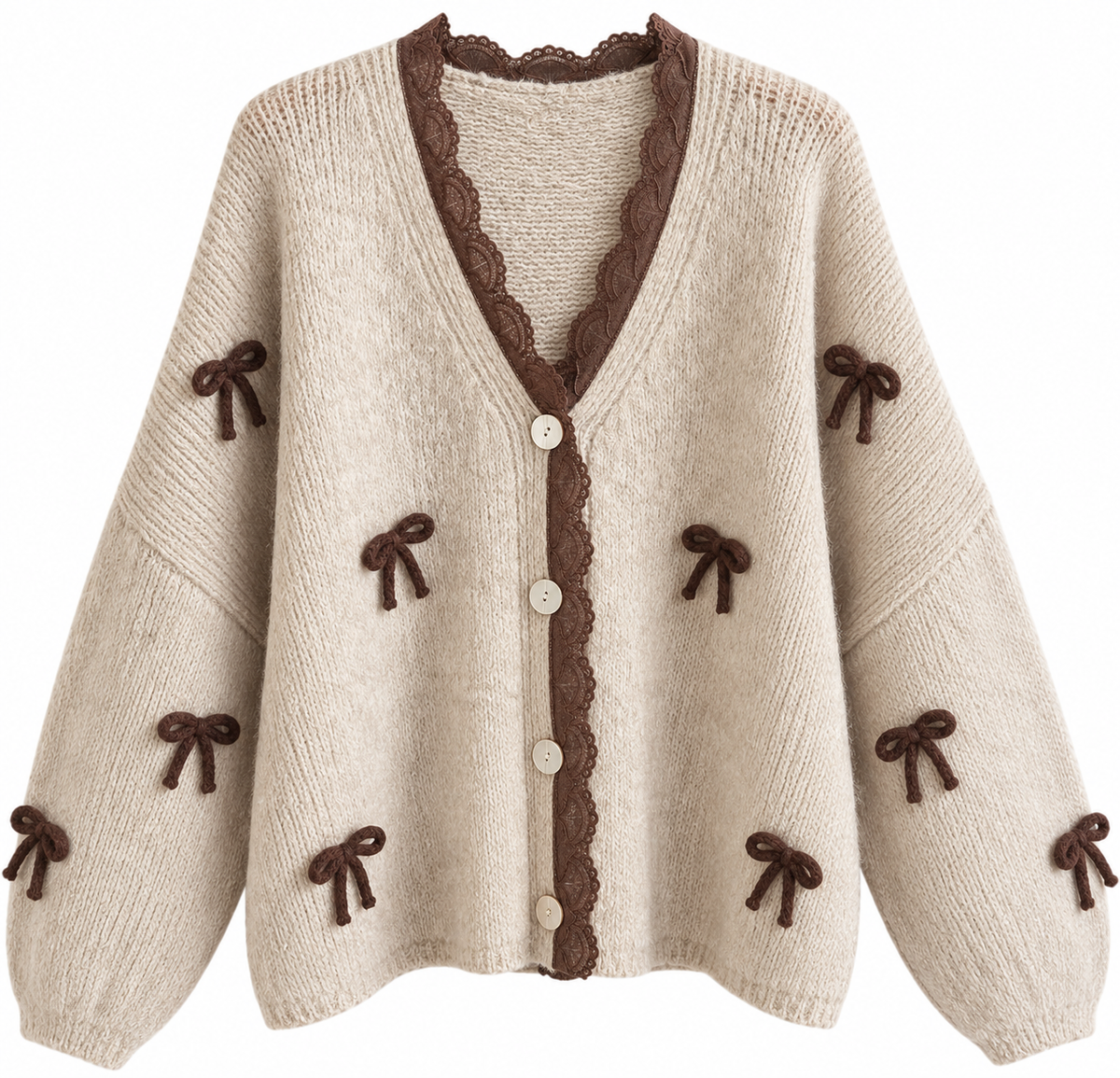 Cozy Bow Cardigan – mit Schleifen & Spitze