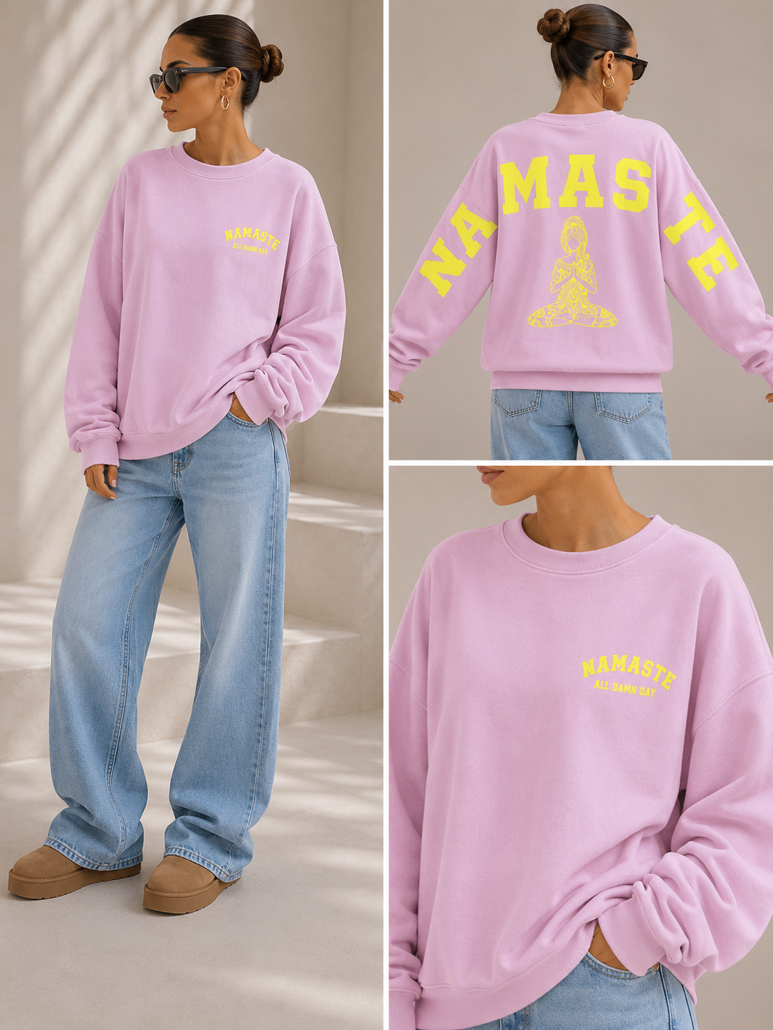 Namaste Oversize Sweatshirt – Rosa Gelb