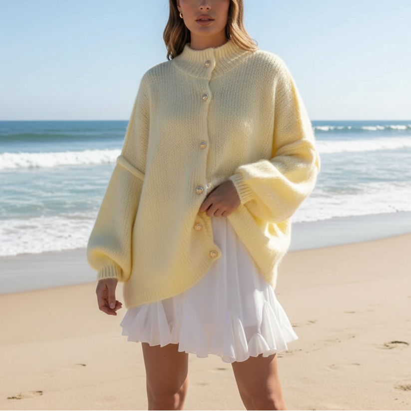 Längerer Oversize Cardigan - Butteryellow