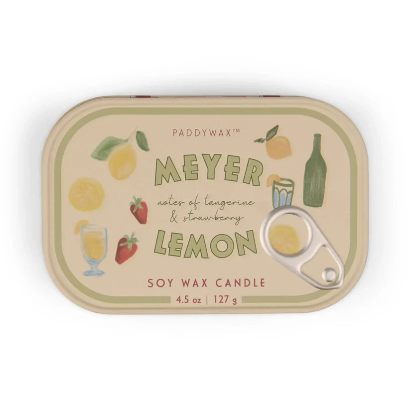Meyer Lemon Duftkerze in Metalldose - Zitrone & Erdbeere – Paddywax Bistro Kollektion