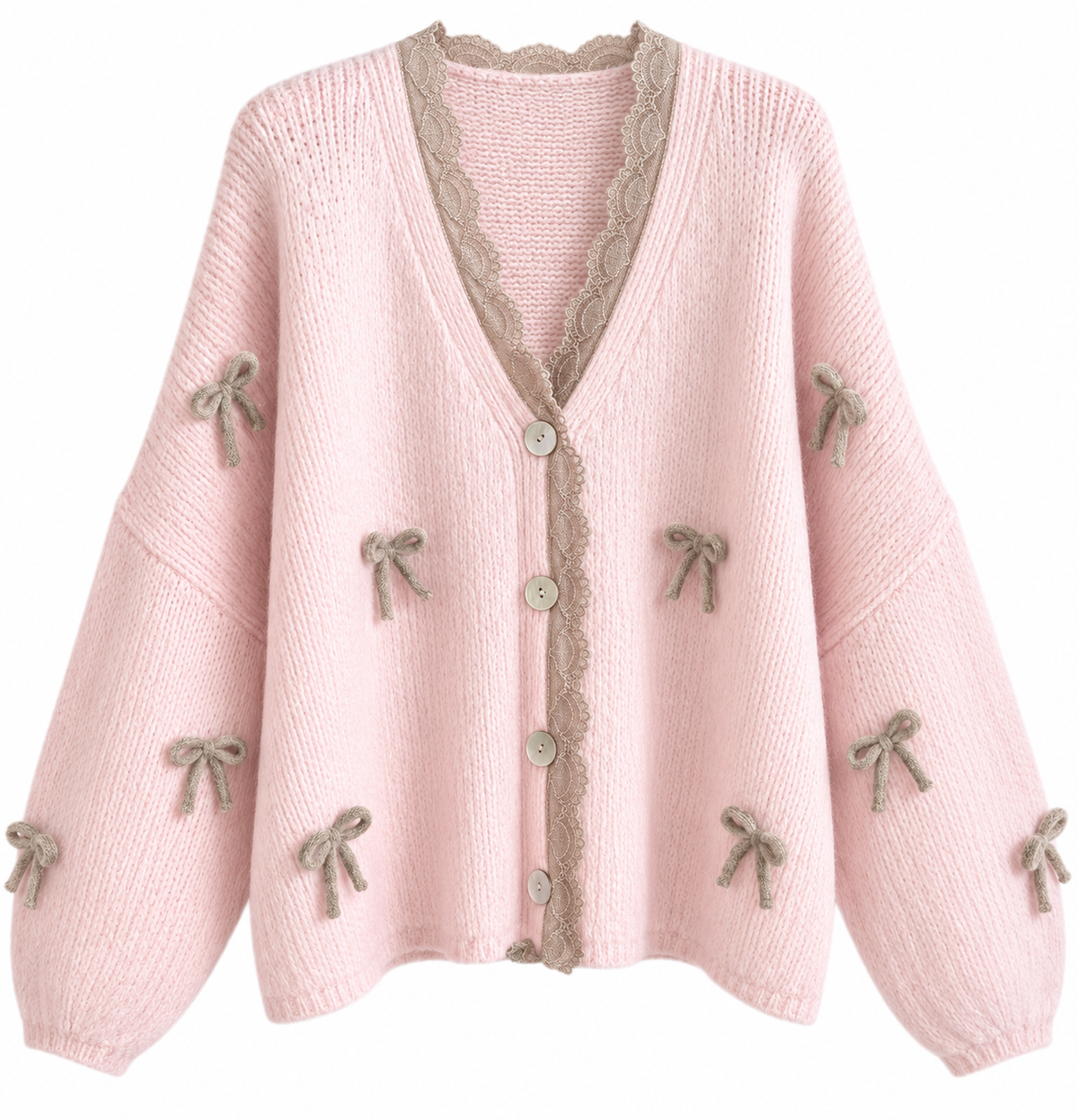 Cozy Bow Cardigan – mit Schleifen & Spitze