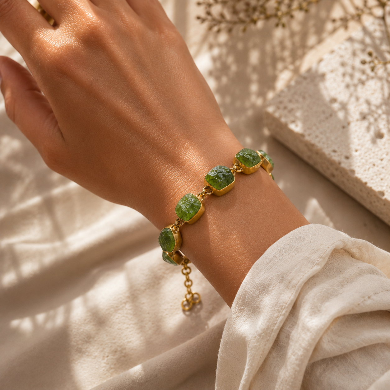 Vergoldetes Peridot Armband aus 925 Sterling Silber