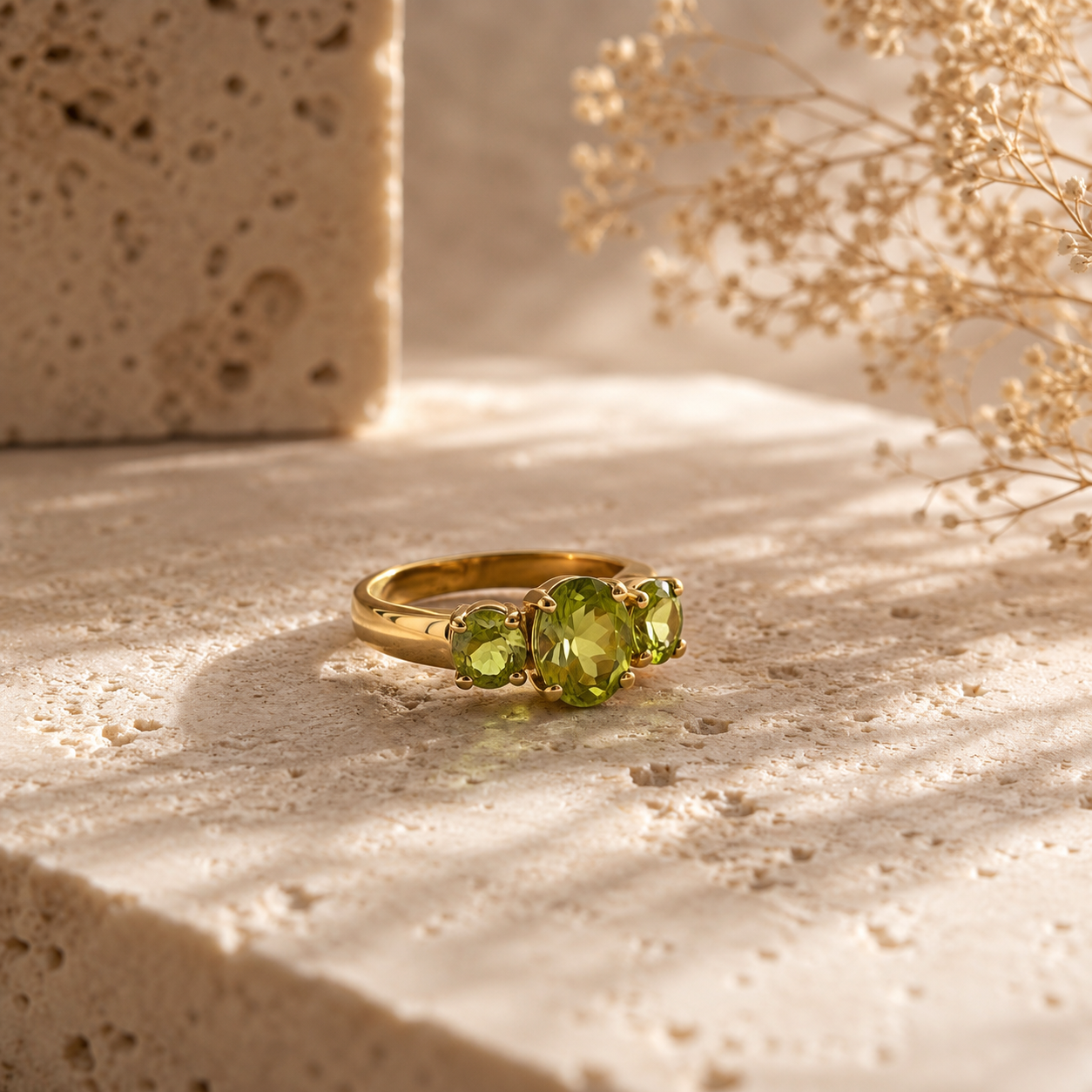 Peridot Ring aus 925 Sterling Silber vergoldet | Größe 56