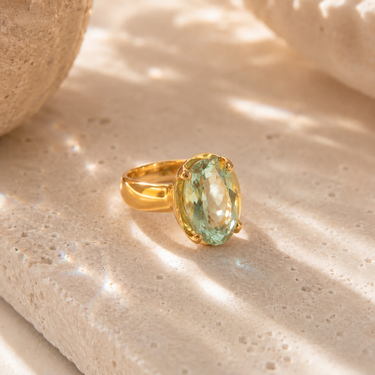Prasiolith Ring aus 925 Sterling Silber vergoldet | Größe 54