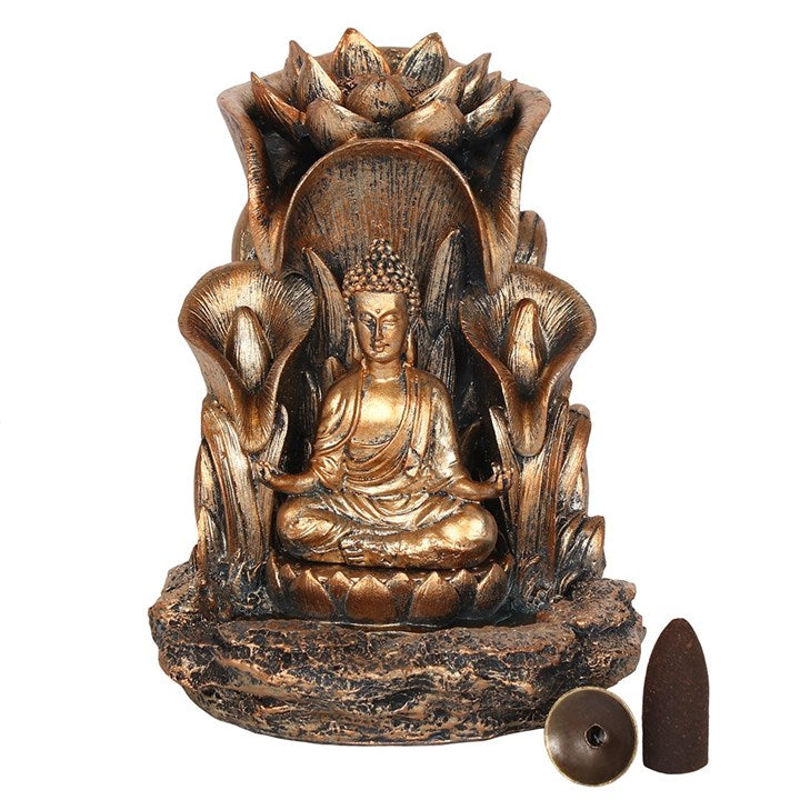 Buddha Flow – Backflow Räucherkegelhalter in Bronze-Optik