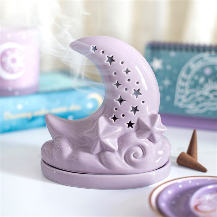 Pastel Moon – Flieder Räucherkegelhalter im Halbmond Design